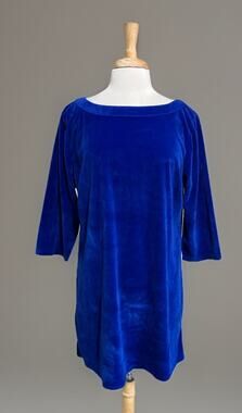 Tamsy Lux Stretch Velvet Babydoll Dress Royal Blue Casual size large